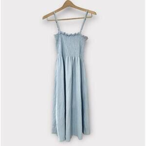 H&M Womens Summer Dress Smocked Spaghetti Strap Light Blue Sleeveless Size Small